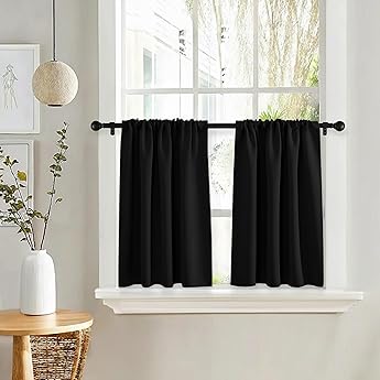 RYB HOME Bedroom Curtains Short - Blackout Privacy Energy Saving Curtains for RV Bunk Camper Bathroom Basement Kitchen Door Window Decor, W 52 x L 36, Slate Blue, 2 Pcs