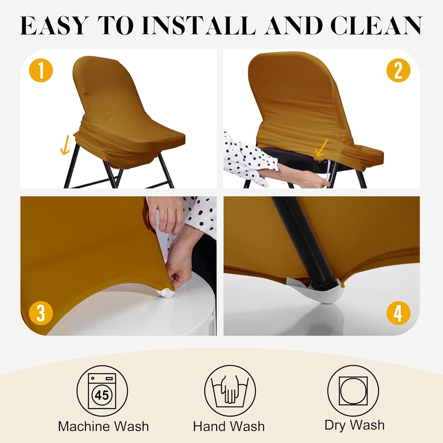 Stretch Folding Chair Covers 10pcs Spandex Chair Covers Protector for Wedding Party Dining Banquet, Washable Universal Fitted Chair Slipcovers for Celebration Birthday (Gold, 10pcs)
