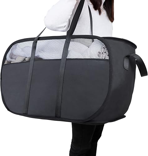 Pop Up Laundry Hamperwith Durable Handles collapsible laundry basketEasy to Open and Fold for college Dorm,kids roomtravel (Black)