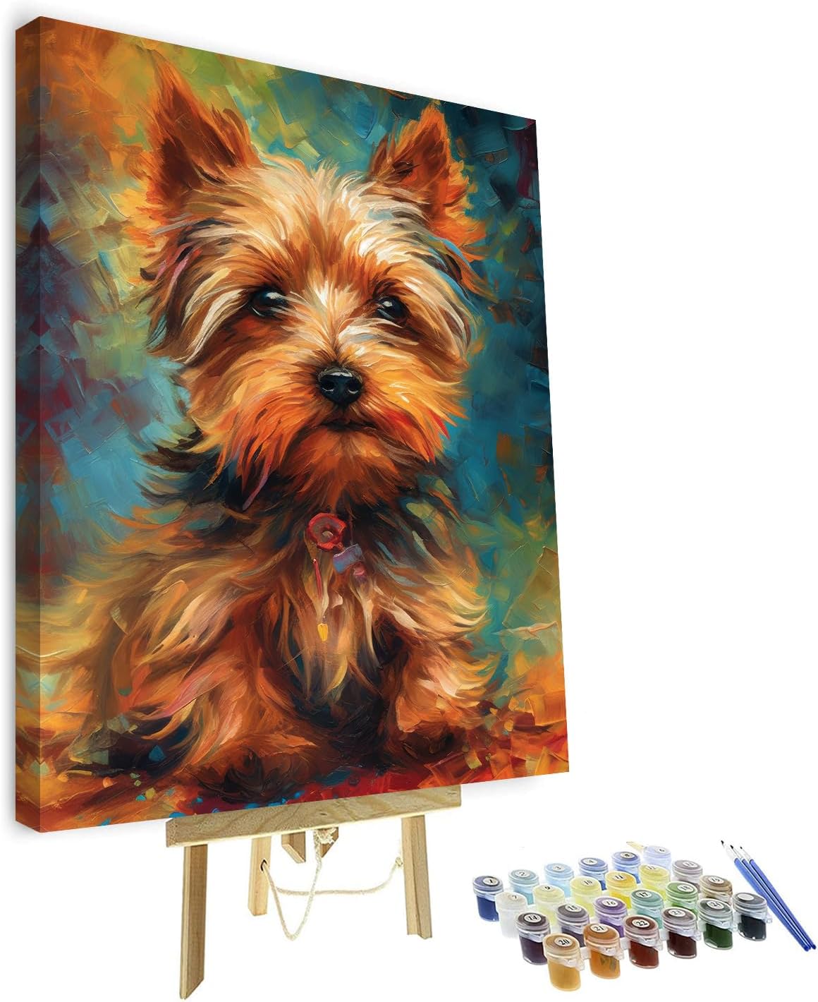 TUMOVO DIY Paint by Numbers Yorkshire Terrier Dog Abstract Adults & Kids Canvas Wall Art Framed 16x20 inch