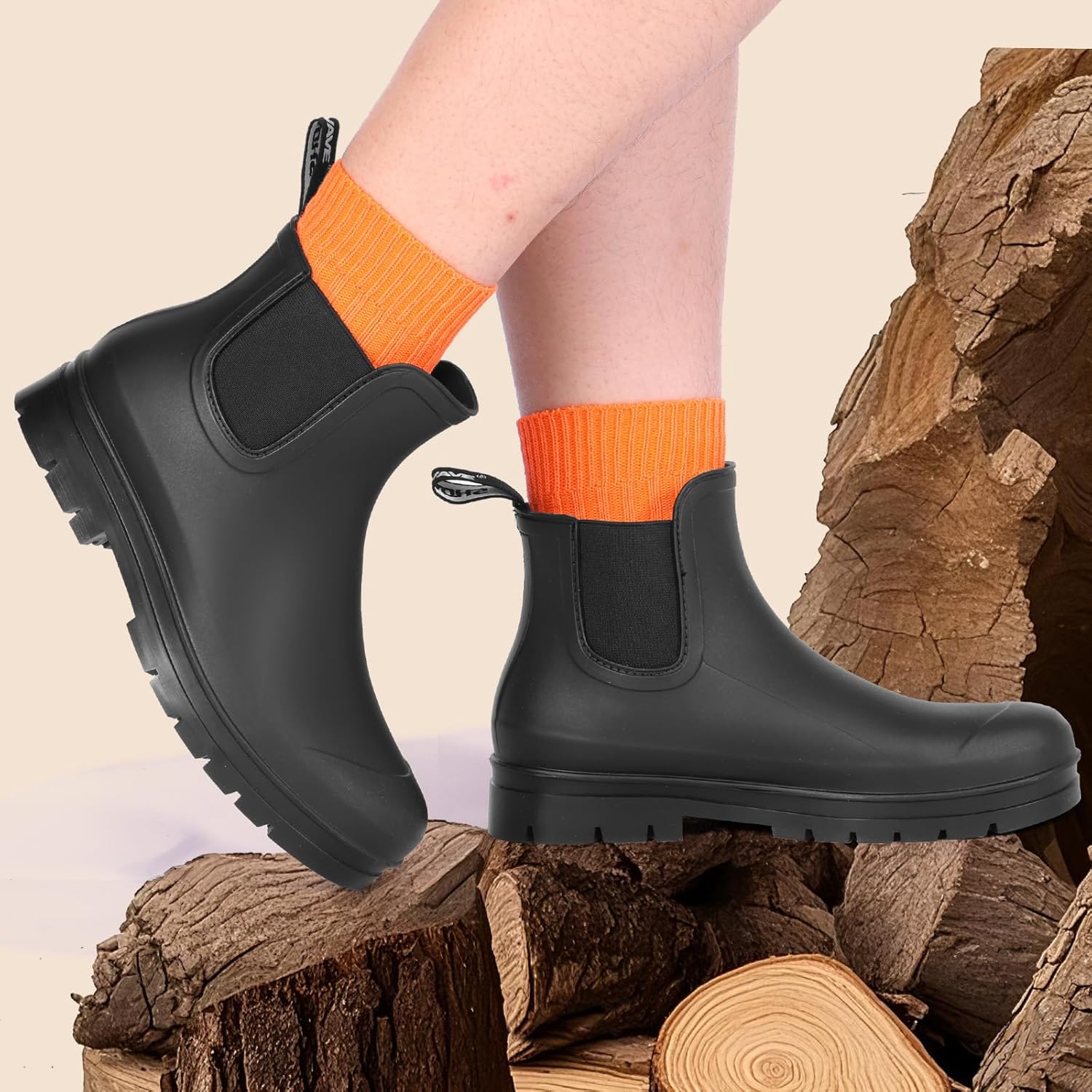 Showave Women's Rain Boots Ankle Waterproof Boots Slip On Wide Foot Rubber Booties Lightweight Stylish Chelsea Boot with Comfort Insole for Garden/Commute