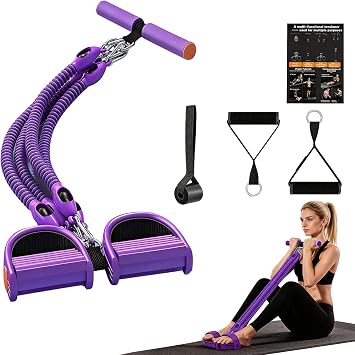 Pedal Resistance Band with Handle, 3 Tube Adjustable Resistance Bands for Women, Exercise Equipment Strength Training Workout Band for Home Use, Abdominal, Waist, Arm, Full Body Training