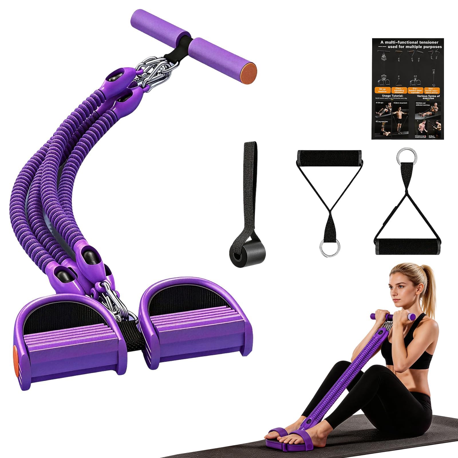 Livoravoli Pedal Resistance Band with Handle, Adjustable Resistance Bands for Women, Exercise Equipment Strength Training Workout Band for Home Use, Abdominal, Waist, Arm, Full Body Training