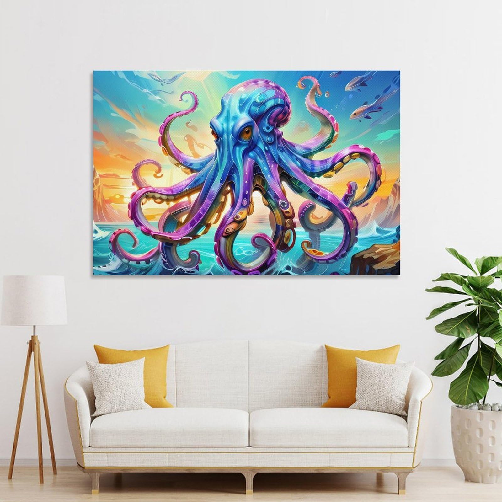 Junmoney Octopus Wall Art Print 20x30inch(50x75cm), for Corridors, Hallways Or Apartment Entries, Wall Decor to Refresh Empty Corners