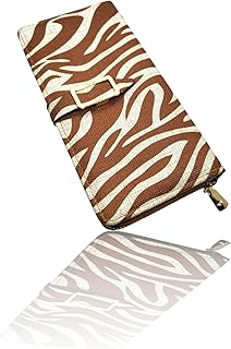 محفظة للنساء بسعة كبيرة بسحاب واحد ذات سعة حامل بطاقات للهاتف الخلوي بتصميم نمر تصميم أنيق جودة ممتازة بني 1