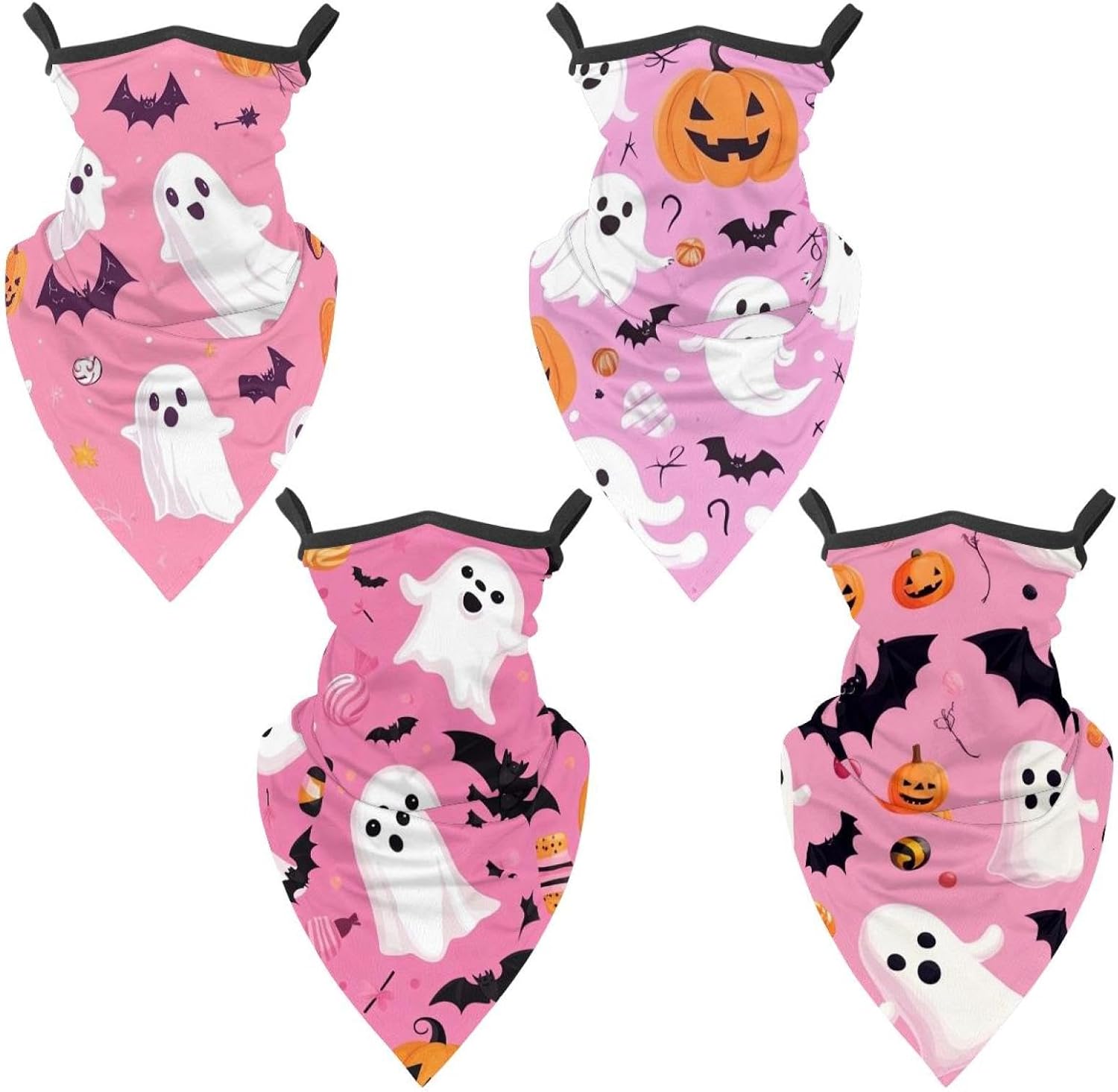 4 Pieces Halloween Bats Candies Pumpkins Neck Gaiter Bandana Face Mask, Sun Cooling Scarf Gator Cover Head for Men Women
