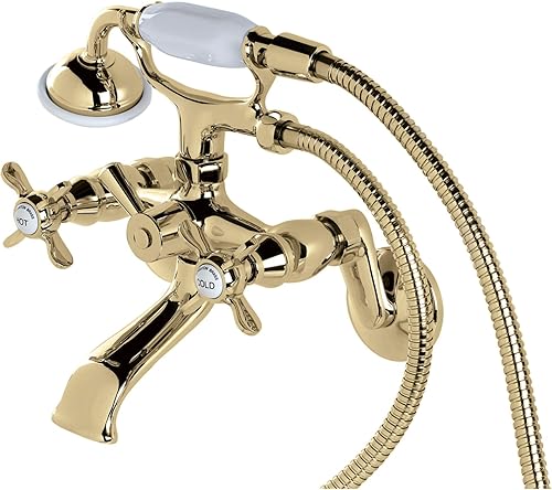 Kingston Brass KS286PB Essex - Grifo de bañera de pared con ducha de mano, alcance de boquilla de 7-14 pulgadas, latón pulido
