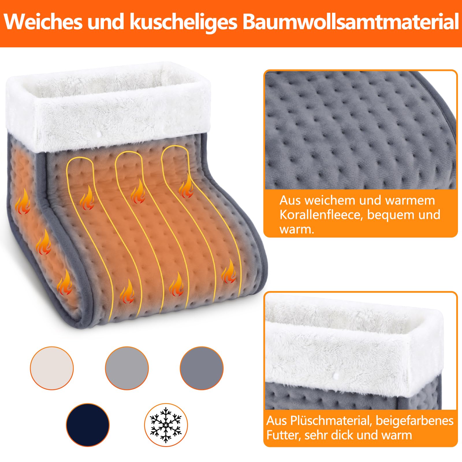 Biutee Fußwärmer Elektrisch, 10 Temperaturstufen | 3 Timer, Kuschelige Wärme für Kalte Füße, Fusswärmer Schnelle Erwärmun 30-60℃, Fußheizung für Weihnachten, Maschinenwaschbar, bis Schuhgröße 46, Grau