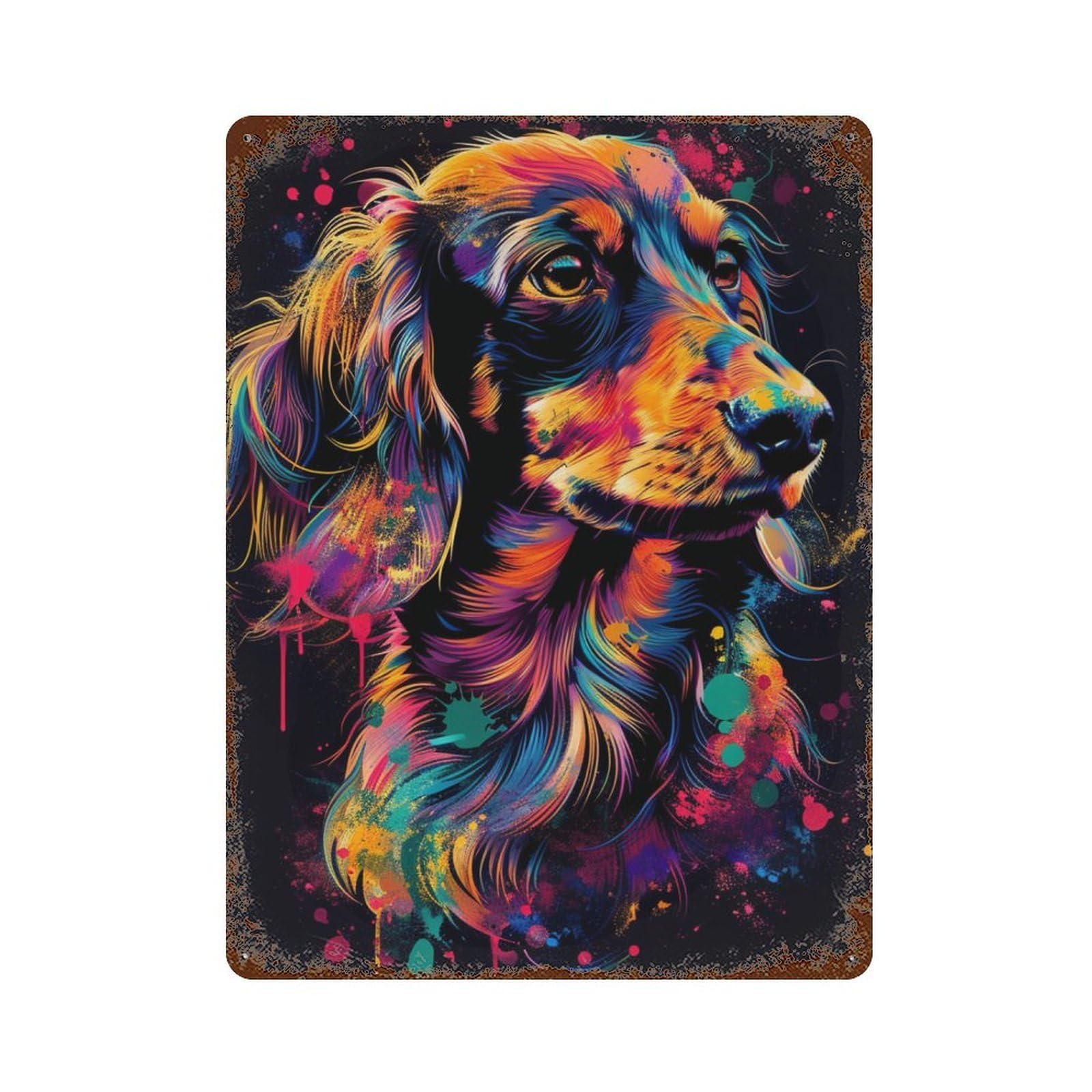 Colorful Dachshund Art Print-2 Rustic Tin Plaque 15.7"x11.8", Industrial Home Decor for Pub, Kitchen And Man Cave Decor