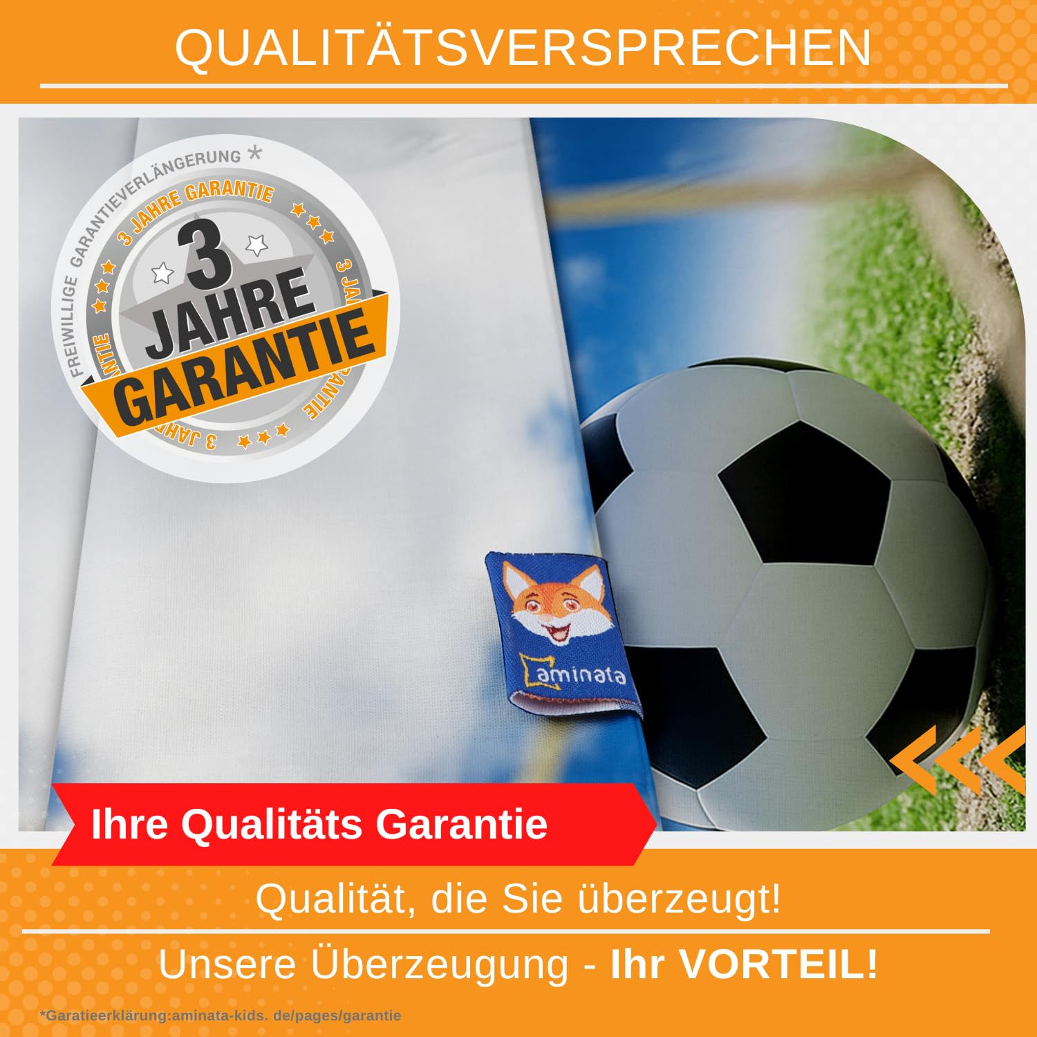 Aminata kids Jungen Bettwäsche 135x200 Fußball - 100% Baumwolle mit Marken Reißverschluss - Bettwäsche-Set mit Fußball-Motiv | Wende-Teenager-Bettwäsche Blau