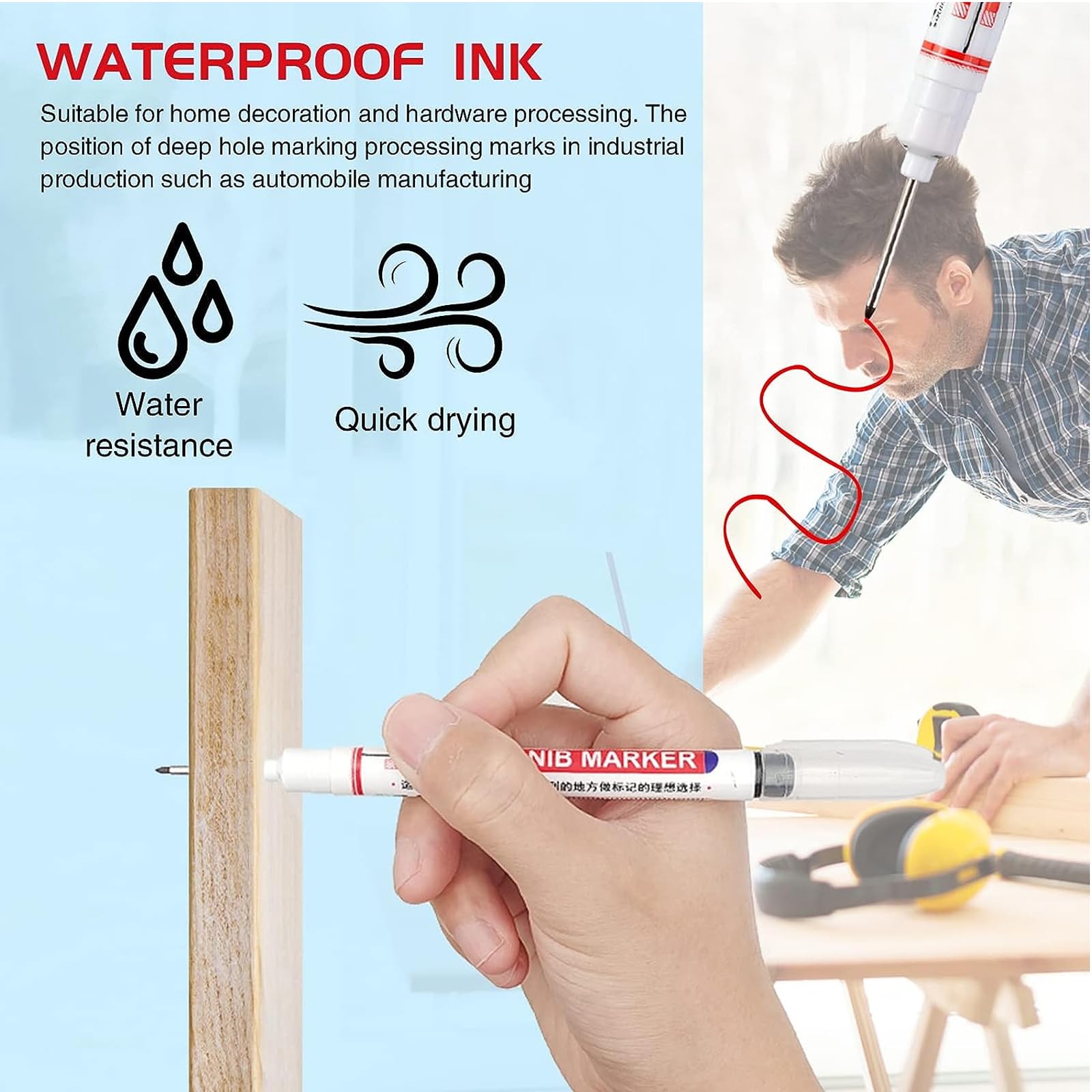 Pennarelli Per Fori Profondi 20mm - 4 Pezzi, Indelebili, Per Falegnameria E Edilizia - Foto 4