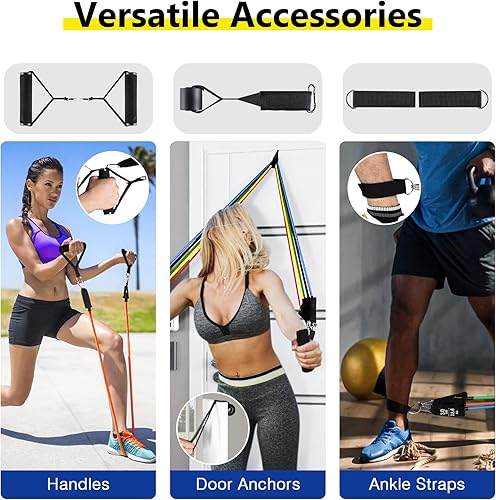 Vista 11 de Resistance Bands Set, Workout Bands with Handles, Door Anchor, Ankle Straps and Carry Bag, Exercise Bands for Shape Body and Home Workouts Variado
