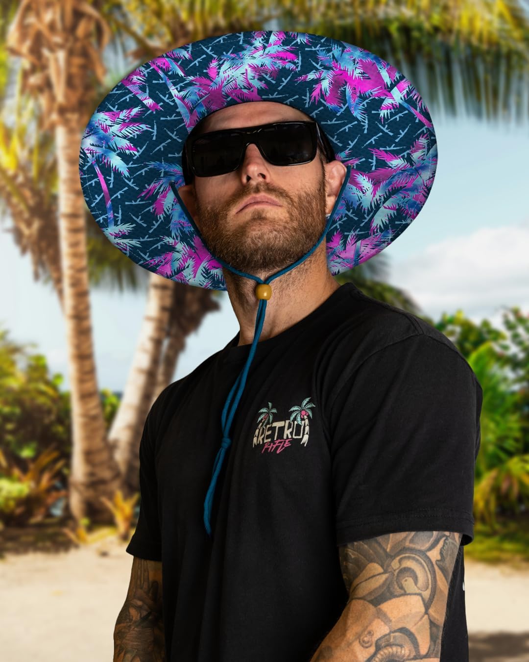 Retro Rifle Men’s Straw Sun Hat-Wide Brim Lifeguard Hat with Custom Under-Brim Prints-Lightweight Sun Protection for Outdoor - Image 2