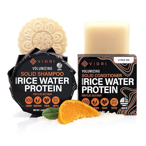 VIORI Citrus Yao barra sin aroma de champú y acondicionador SIN soporte, hecha a mano con agua de arroz y agentes naturales, sin sulfatos,