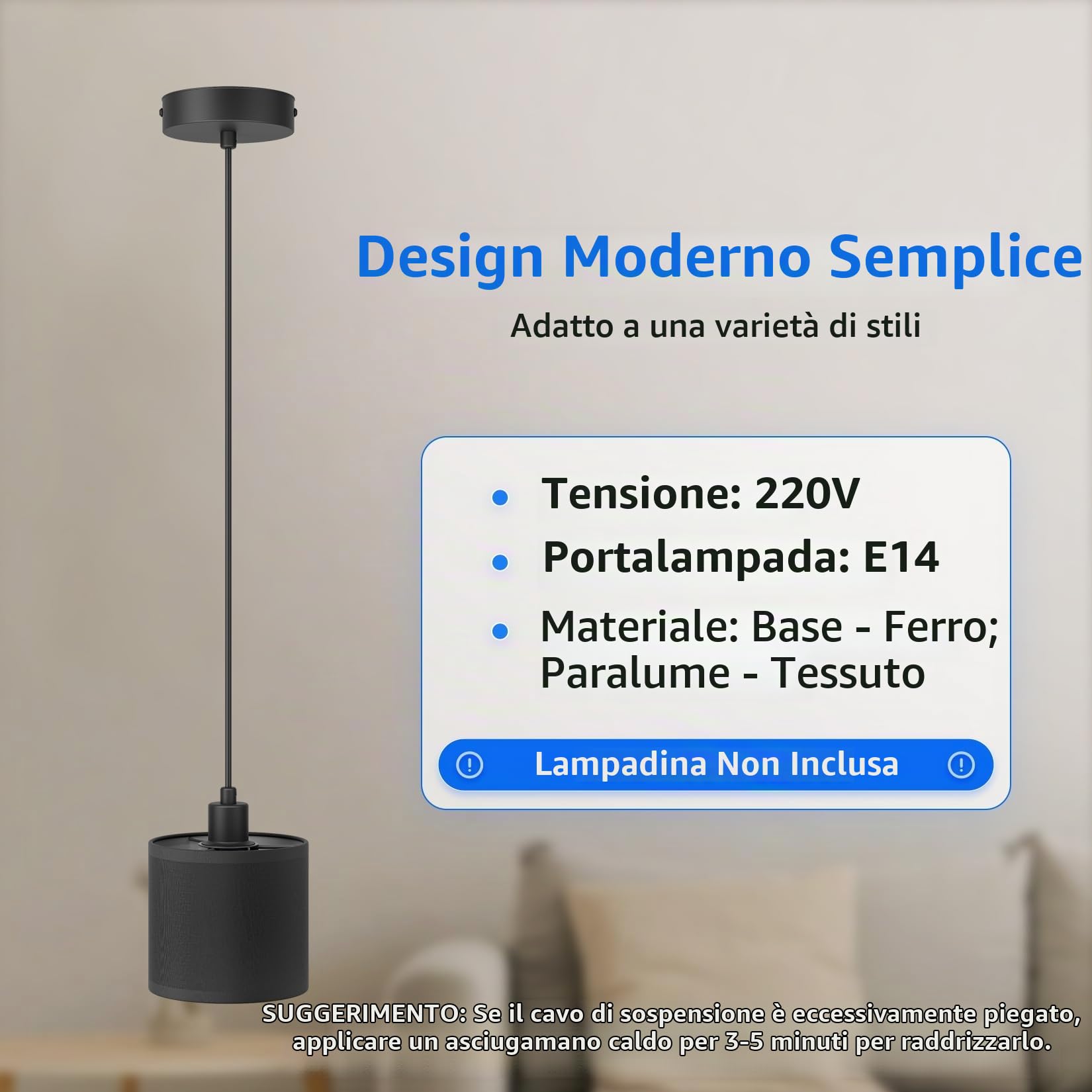 Klighten 3Pcs Lampada a Sospensione E14, Design Moderno, Regolabile in Altezza, Lampadario a Sospensione Semplice per Tavolo da Pranzo Soggiorno Cucina, 40W Max, Lampadina non Inclusa, Nero