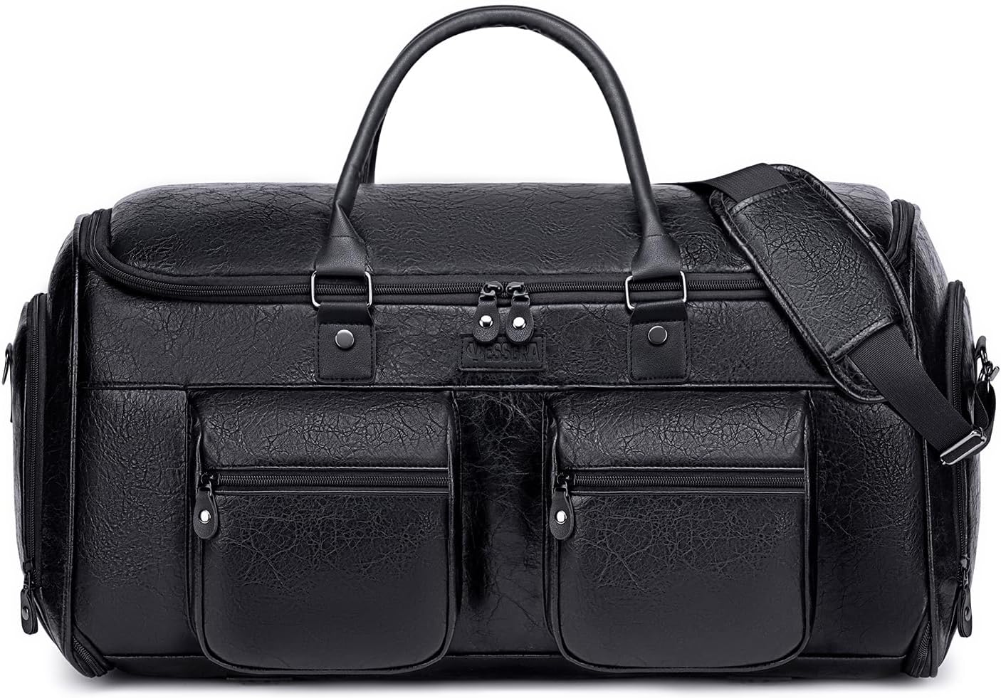 VessgraVessgra Suit Carrier Travel Garment Bags, Suit Bags for Men Women, Leather Convertible Garment Duffle Bag for Travel with Shoes Compartment,2 in 1 Convertible Suitcase Travel Bags (Black)