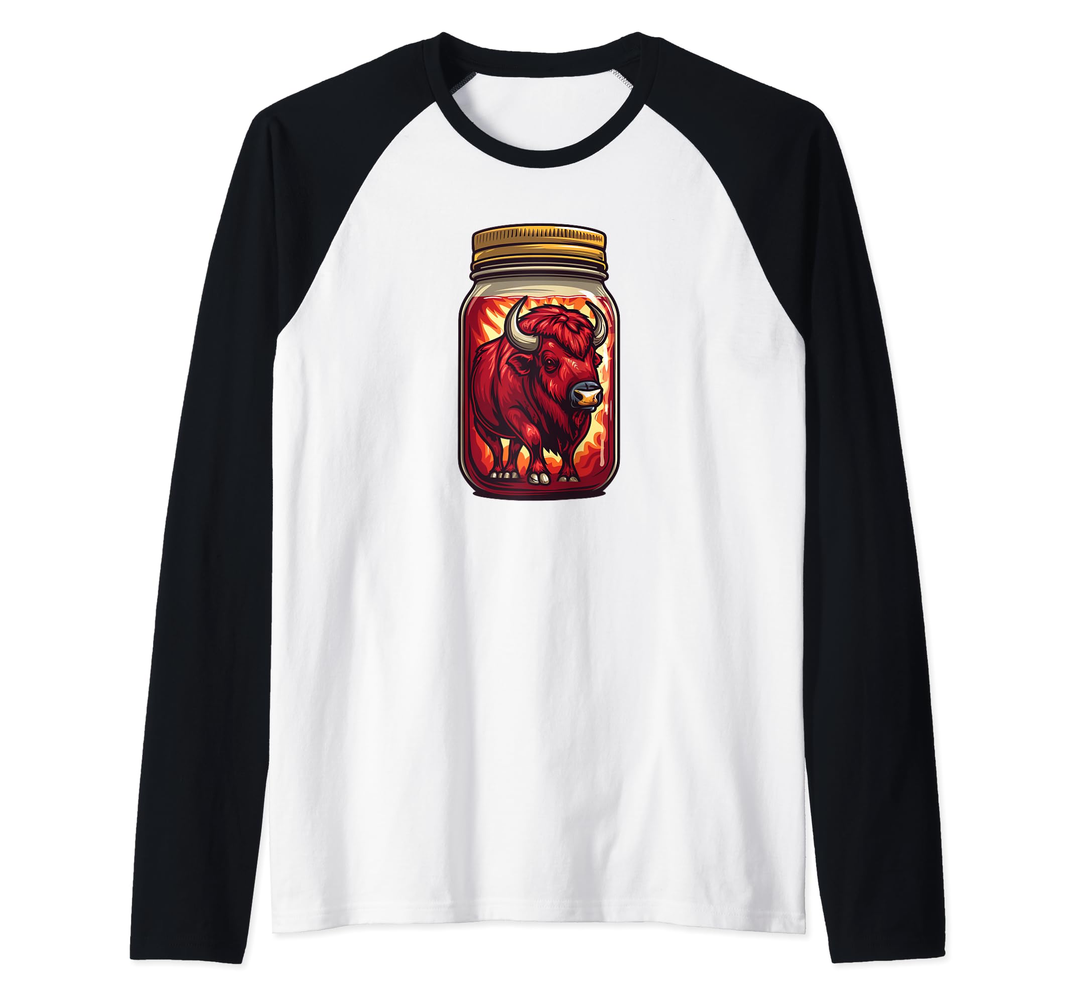 Saucy Bottle Of Spicy Buffalo Sauce DesignsFunny Buffalo Sauce - Fiery Buffalo Sauce Made Of A Buffalo Raglan Baseball Tee
