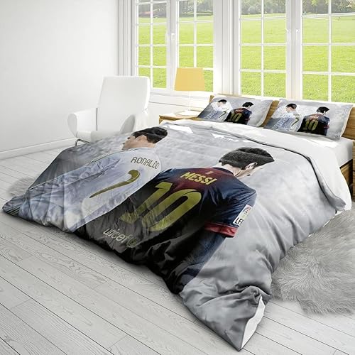 Miniatura 3 de La Liga - Juego de cama de 3 piezas, funda de edredón con temática de dibujos animados, material de microfibra transpirable, fundas de almohada y