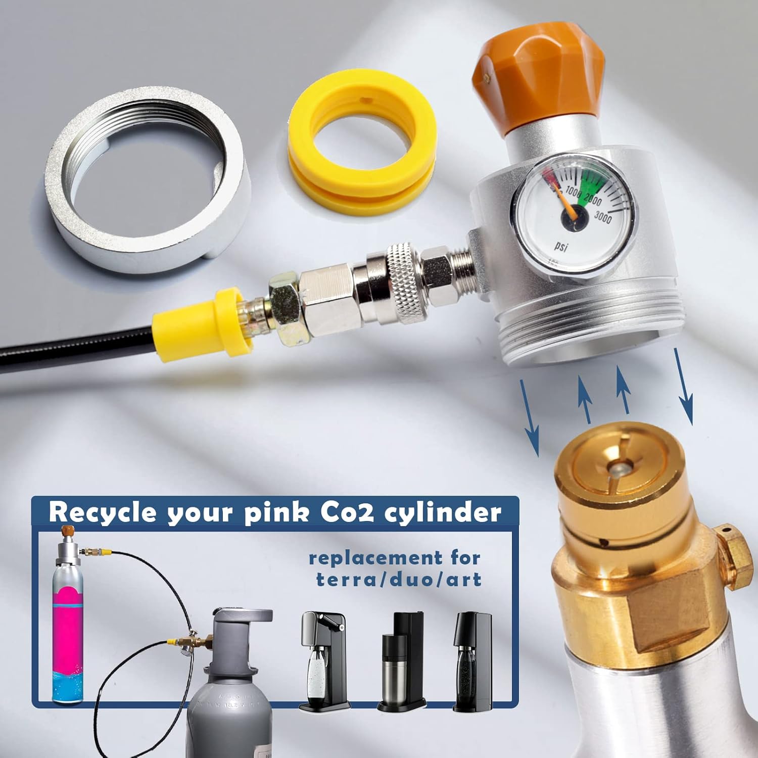 Soda filling co2 adapter refill adapter quick connect Pressure gauge with soda maker accessories with horse connecting soda terra art duo quick connect 60l co2 cylinder(pink) and large co2 cga320 tank