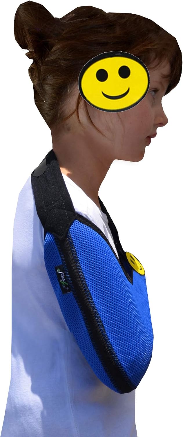 Arm Sling Child, Feel Safe, Easy to Fit, Cooling Fabric Technology, Includes Happy Healing Sticker, 6-7yr Blue/Black Trim. - Image 4