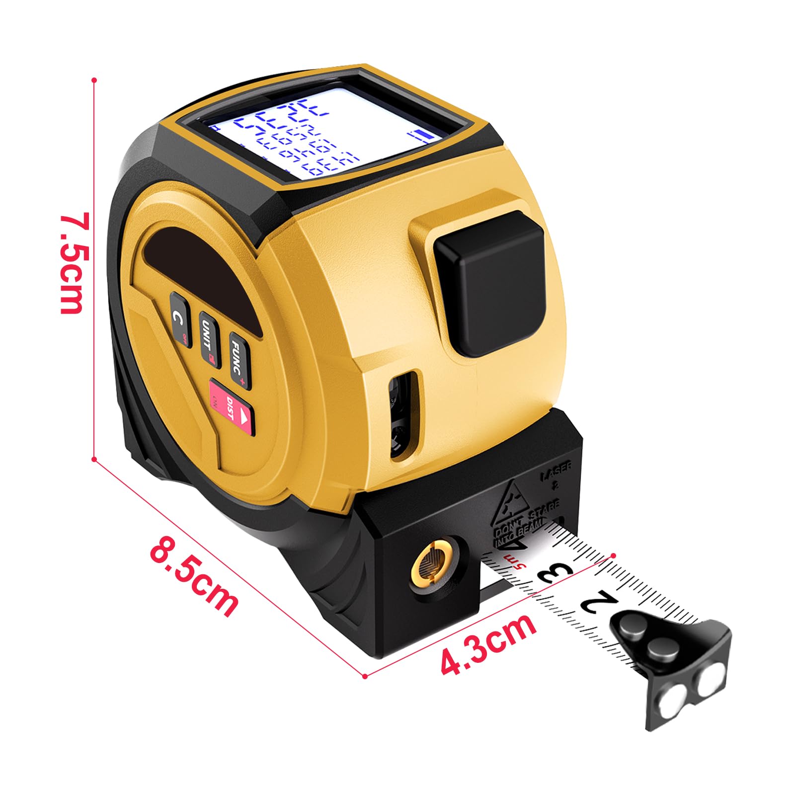 Cinta Métrica Laser, 3 en 1 Medidor Laser Distancia 40m/60m con Cinta Metro 5m, Unidad M/in/Ft, para Distancia Area Volumen y Medición Pitagorica