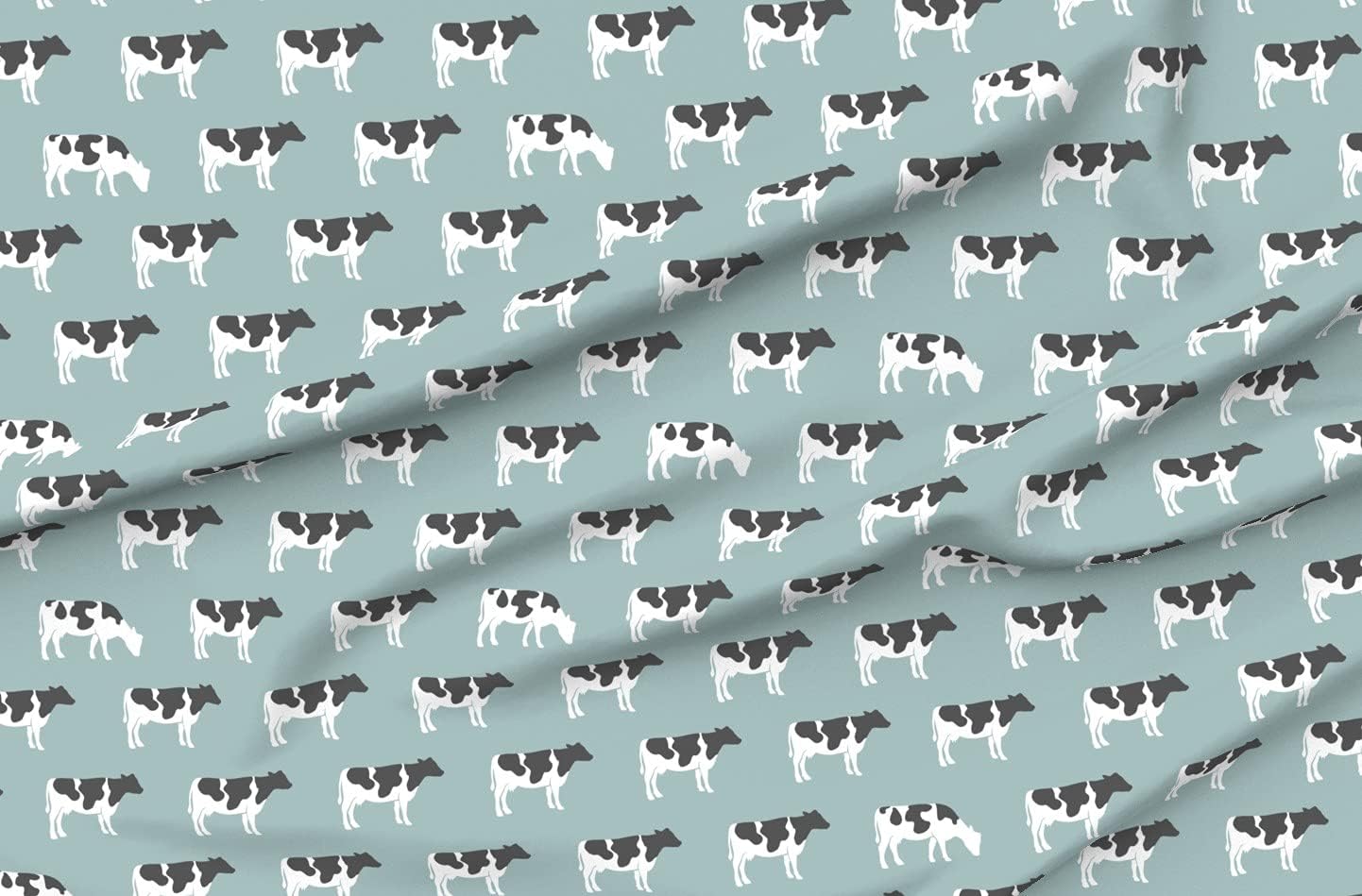 Spoonflower Fabric - Cows Dusty Blue Farm Animals Cow Kitchen Cottage Printed on Organic Cotton Sateen Fabric by The Yard - Sewing Quilting Apparel Home Decor