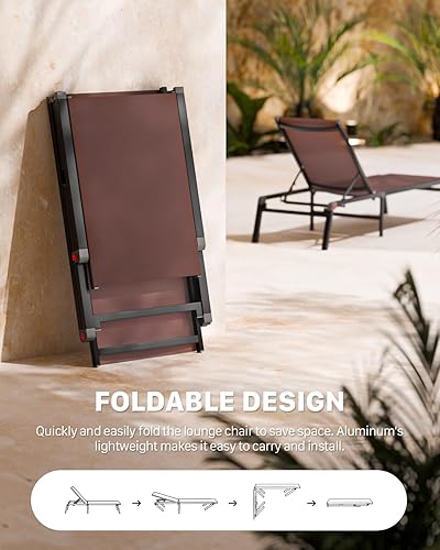 Miniatura 6 de Juego de sillas de aluminio para patio, respaldo ajustable de 5 posiciones, silla plegable para exteriores, sillas de piscina para piscina, césped,