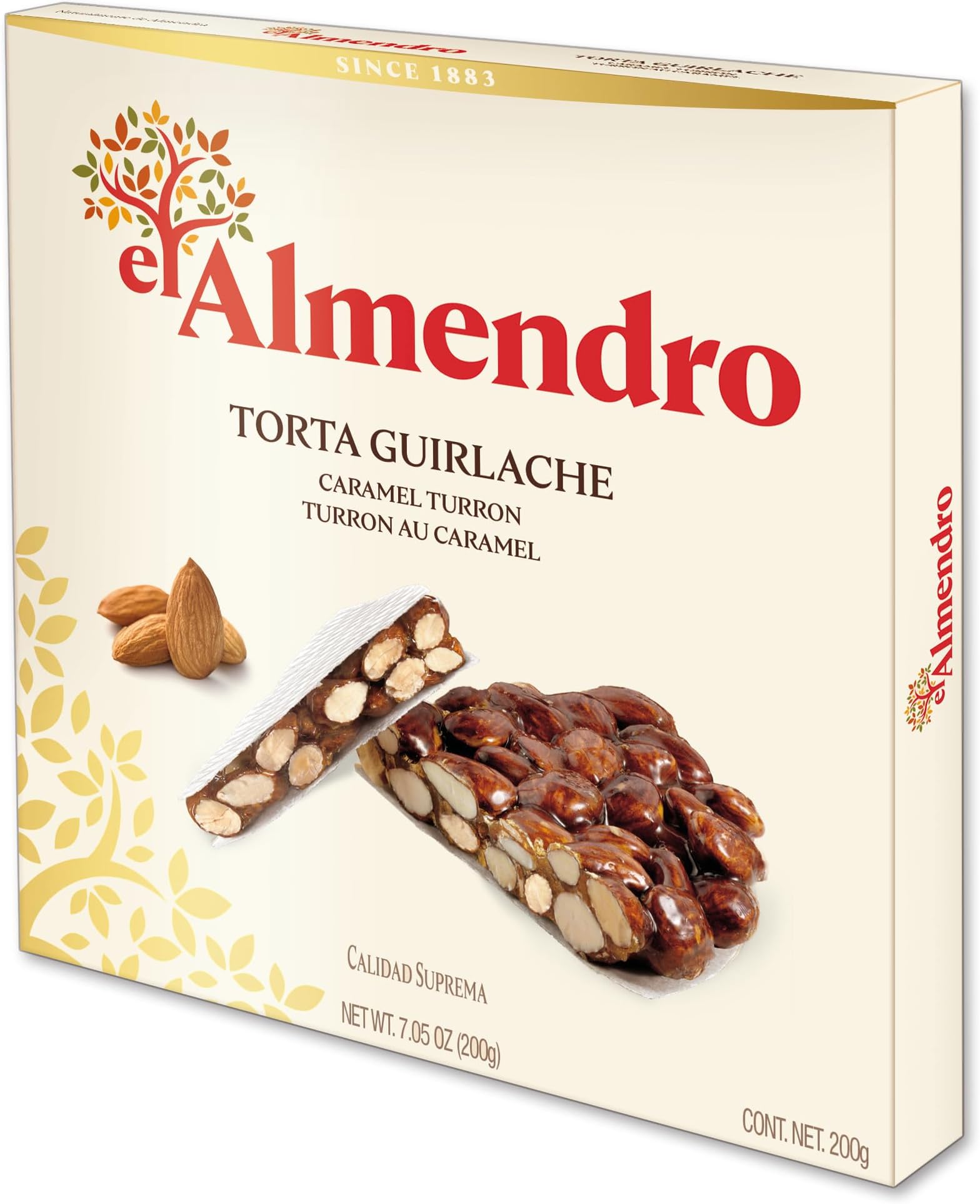 El Almendro Round Crunchy Almond Chocolate, Caramel Turron, 200G