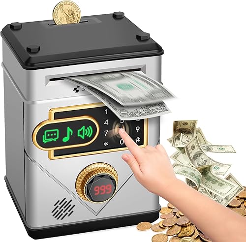 Refasy Alcancía para niños, caja de ahorro de dinero, cajero automático electrónico, caja de ahorro de dinero, cajero automático, juguetes para