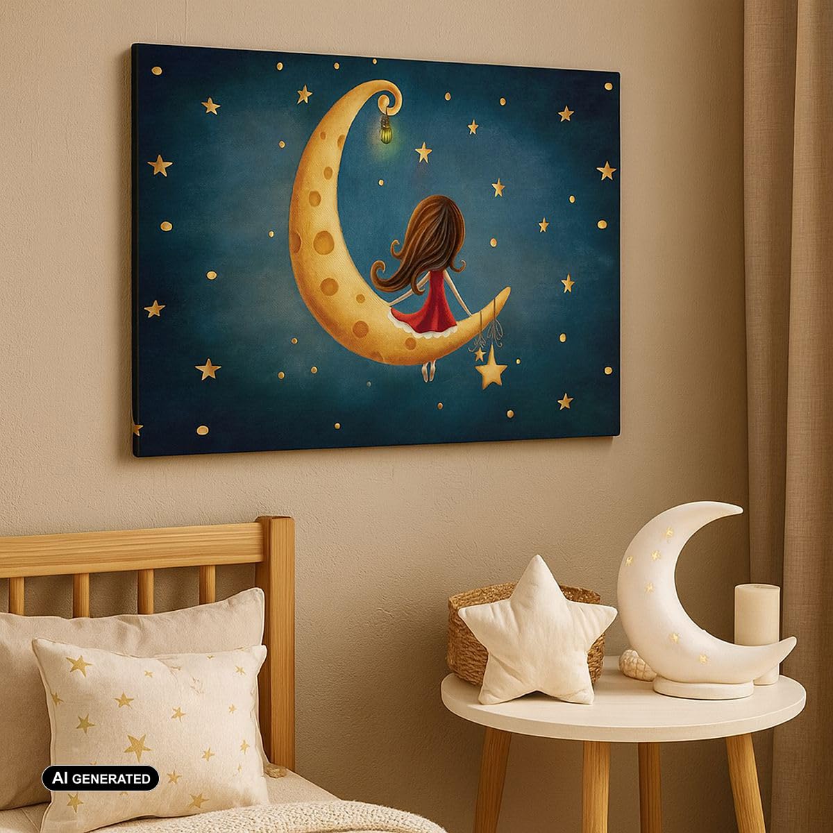 ARTTOR Lienzos decorativos Infantil Chica Luna Cuadro Sobre Lienzo Moderno 70x50cm Cuadros Decoracion Salon Dormitorio Cocina Cuadros Pared Imágenes Wall Art Prints Decor Canvas AA70x50-4683