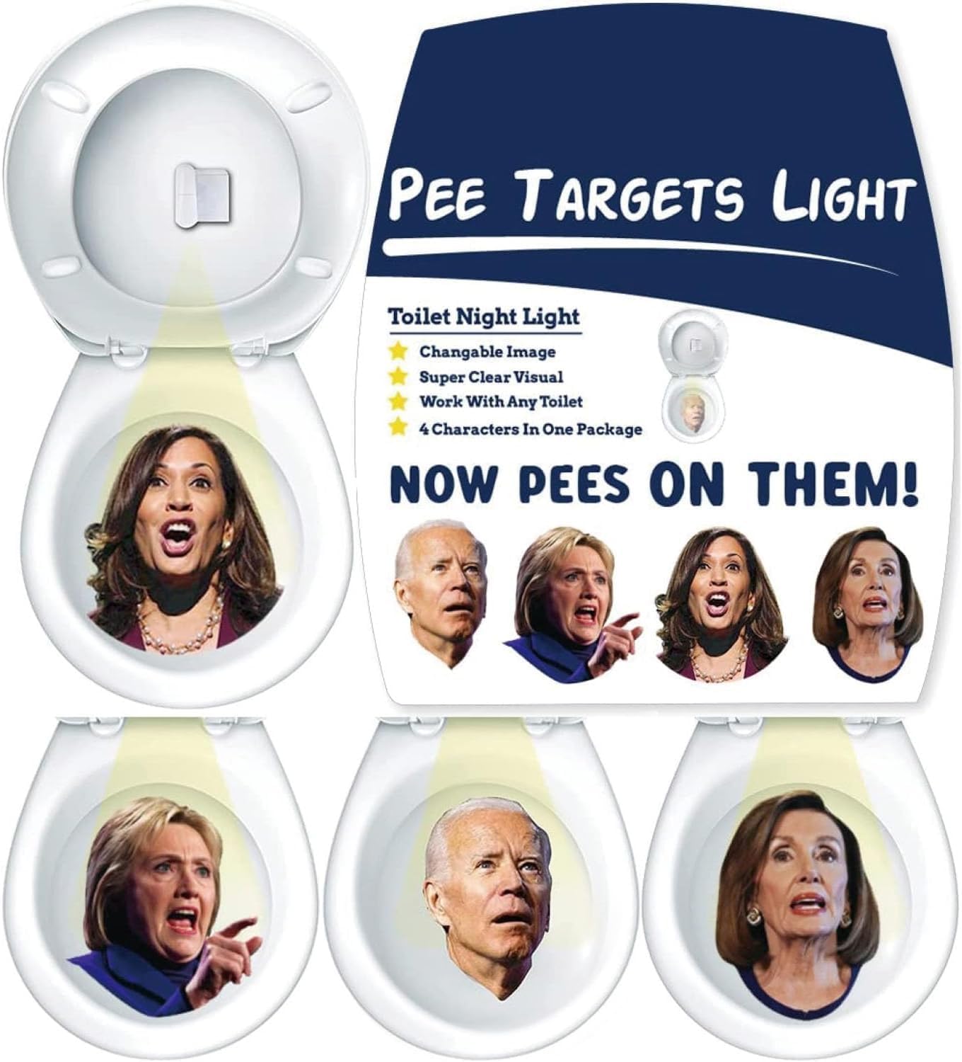 Kamala Harris Toilet Target Light Projector 2.0 with High Definition Funny Democratic Images, Best Gag Gifts for Men (Biden Hilary Harris Pelosi)