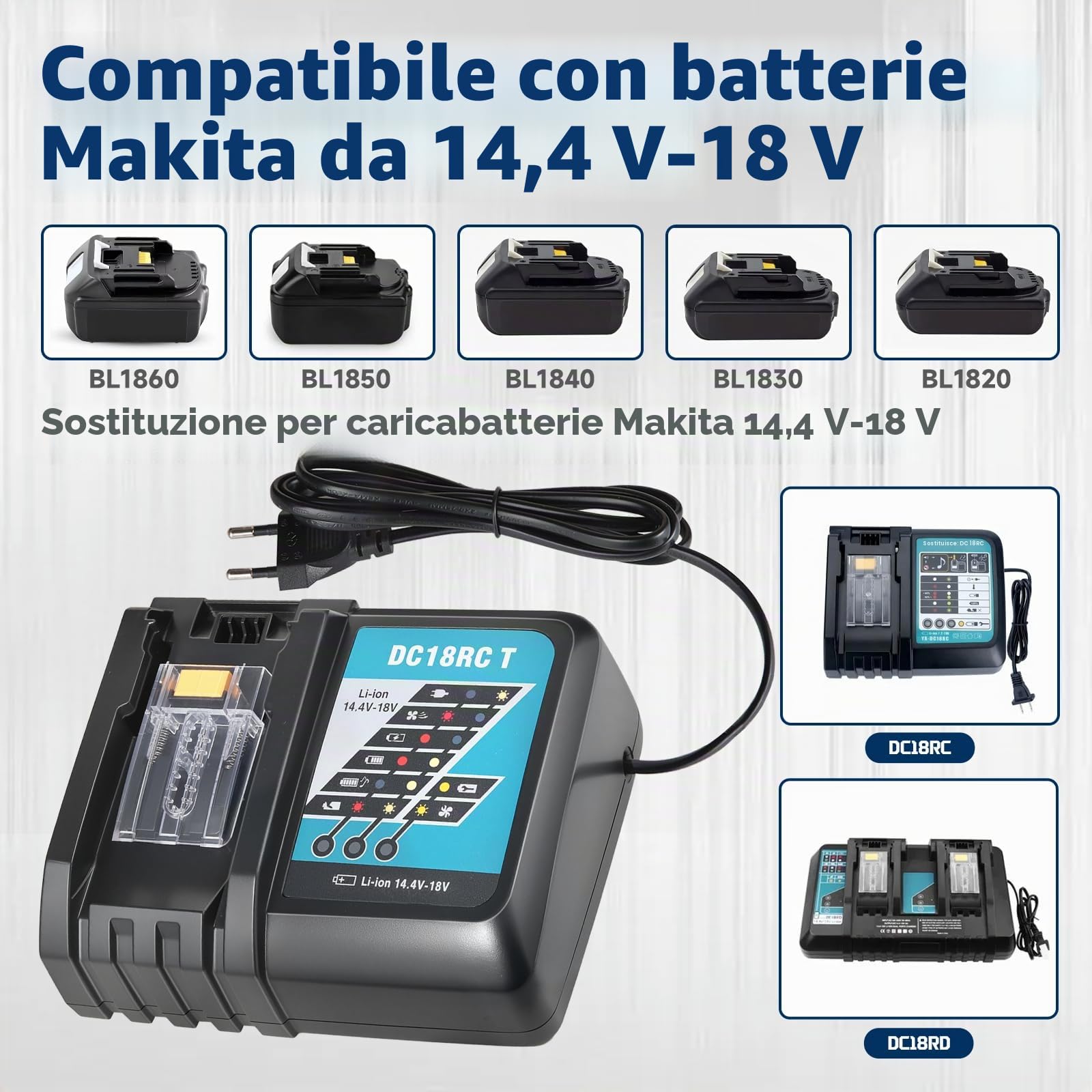 Batteria di ricambio 18 V, 5500 mAh, 18 V, con caricatore DC18RC, compatibile con BL1860 BL1860B BL1855 BL1855B BL1850 BL1850B BL1860B DC18RC