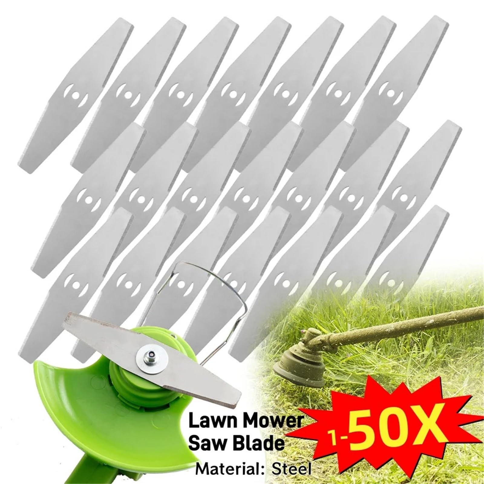 Weed Wacker - Lama di ricambio per tosaerba, 1-50 x 150 mm, in metallo, per tosaerba, accessori di ricambio per casa e giardino (50 pezzi)