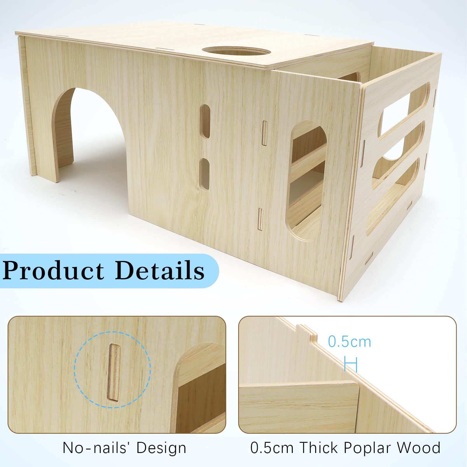 3 in 1 Portafieno per porcellini d'India, accessori in legno per porcellini d'India con portafieno, portaborraccia e casetta, 40 x 17 x 24 cm, per piccoli animali come conigli nani