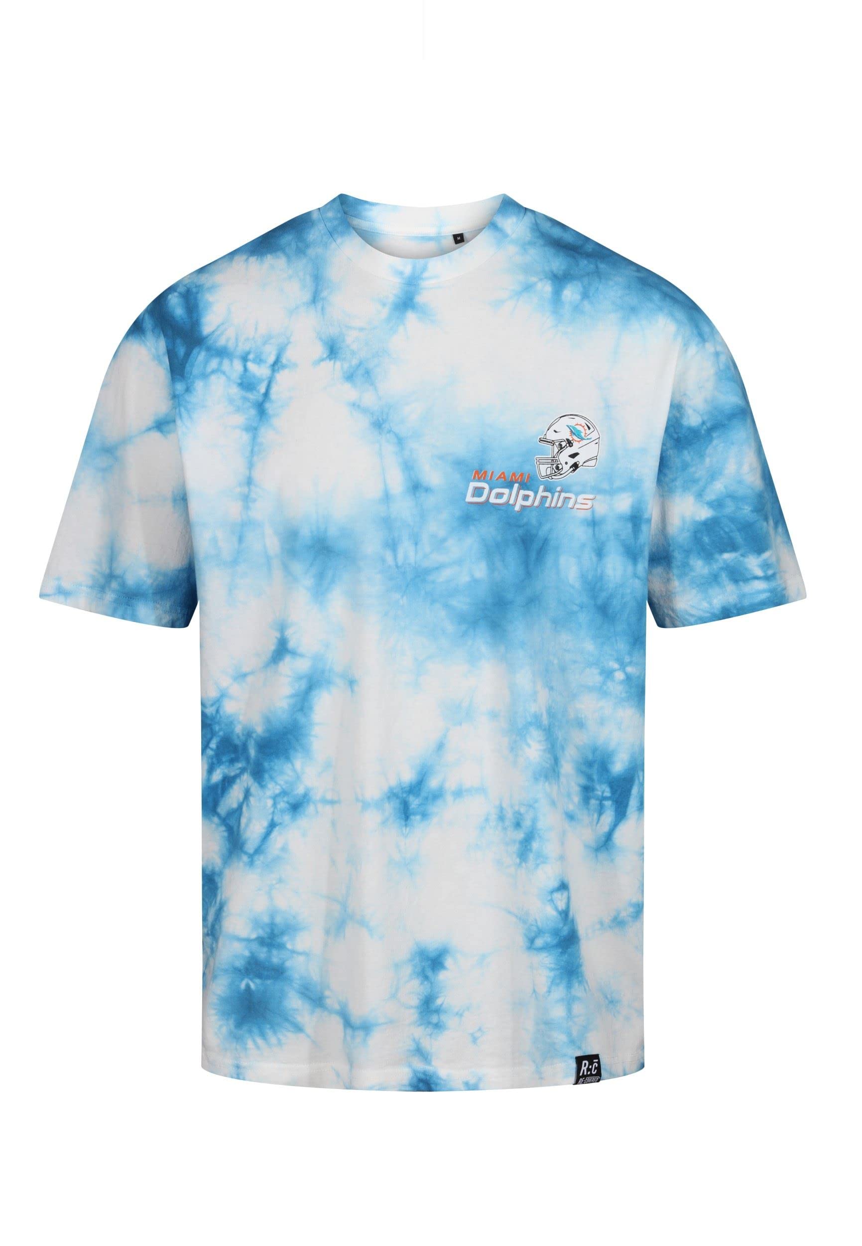 Recovered Miami Dolphins NFL Tie-Dye Relaxed Oversized T-Shirt Blue White