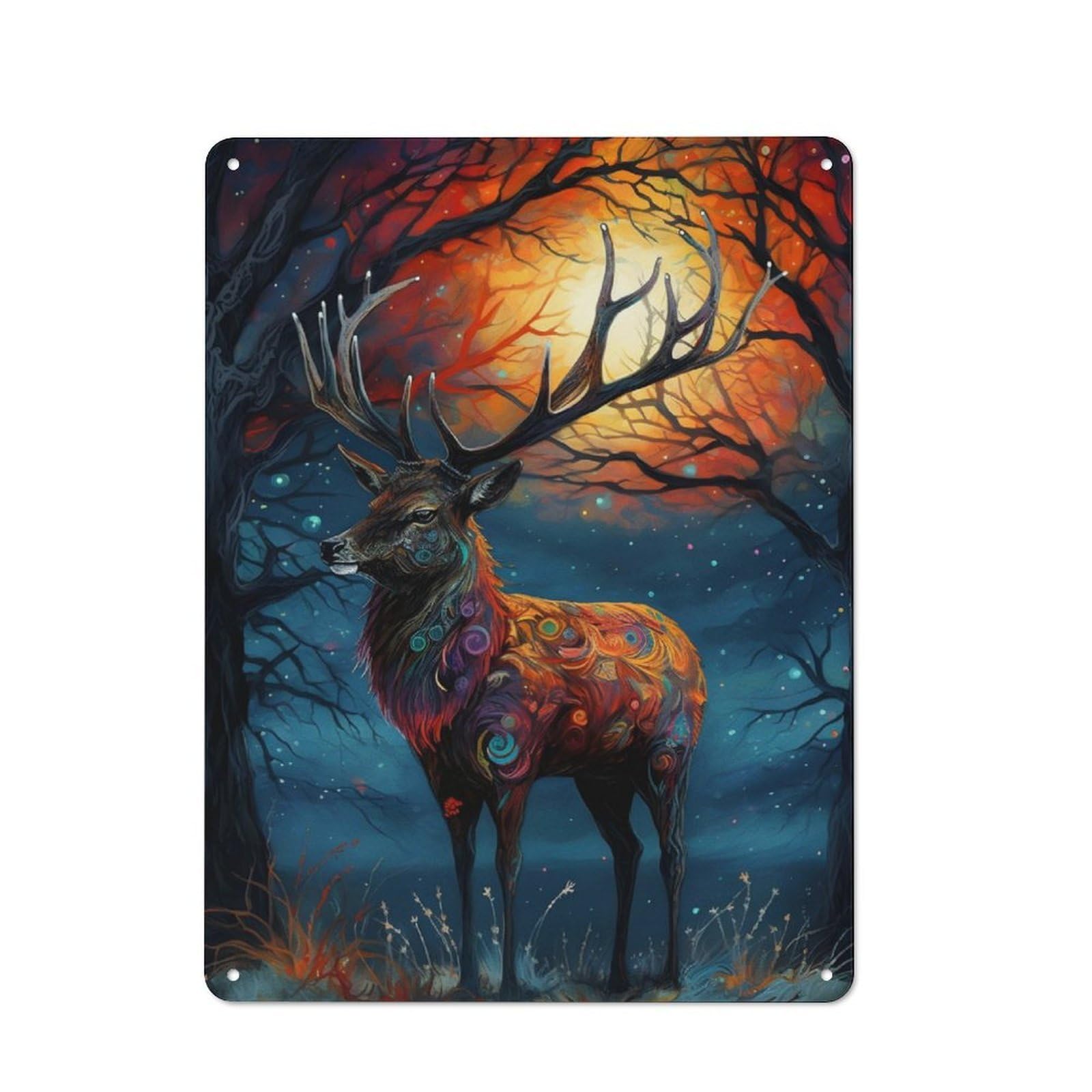 Junmoney Deer In Sunset Tin Sign 40X30cm For Workshop Wall, Rustic Wall Decor, Suited To Workshop Decor Fans