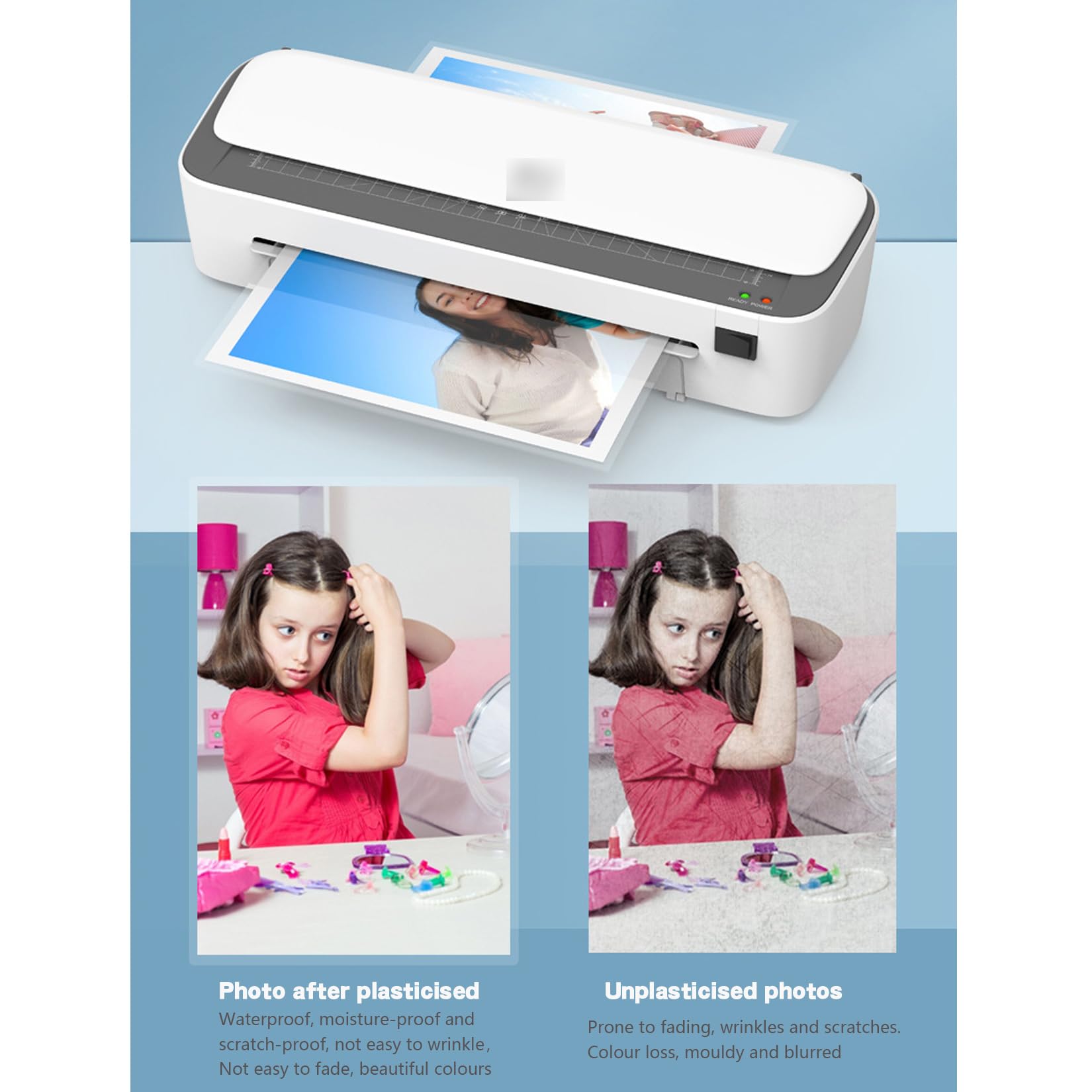 Plastificadora A4,Laminación en Caliente/Frío,Tope Abs,Con Cortador de Papel/Roblador de Esquinas/Perforadora/Anillo de Encuadernación/Película de Plastificación