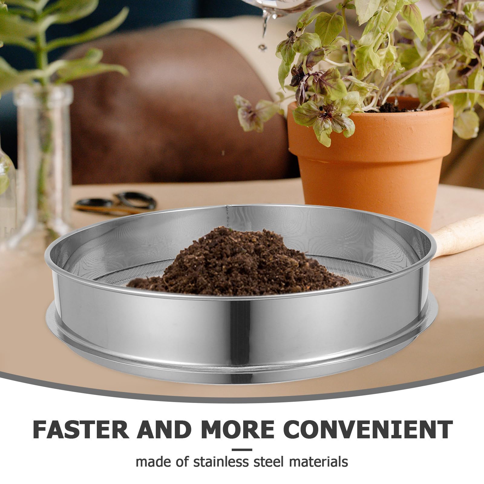 Toyvian Tamis de Sol en Acier Inoxydable 2 MM Tamis Rond 30 CM à Mailles Fines Outil de Jardinage pour Tamiser la Terre Compost