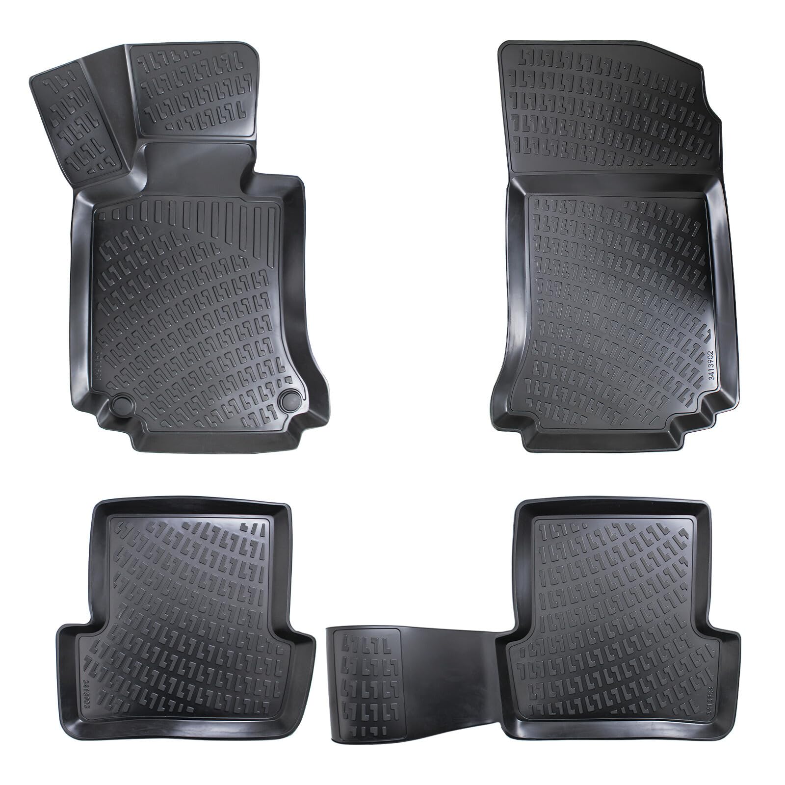 Trimak Dokładnie dopasowane dywaniki samochodowe 3D kompatybilne z Mercedes klasy C W204 2007 - 2014 akcesoria samochodowe 1. i 2. rząd dywaników gumowych samochodów TPE na każdą pogodę Bezzapachowe antypoślizgowe przód i tył czarne