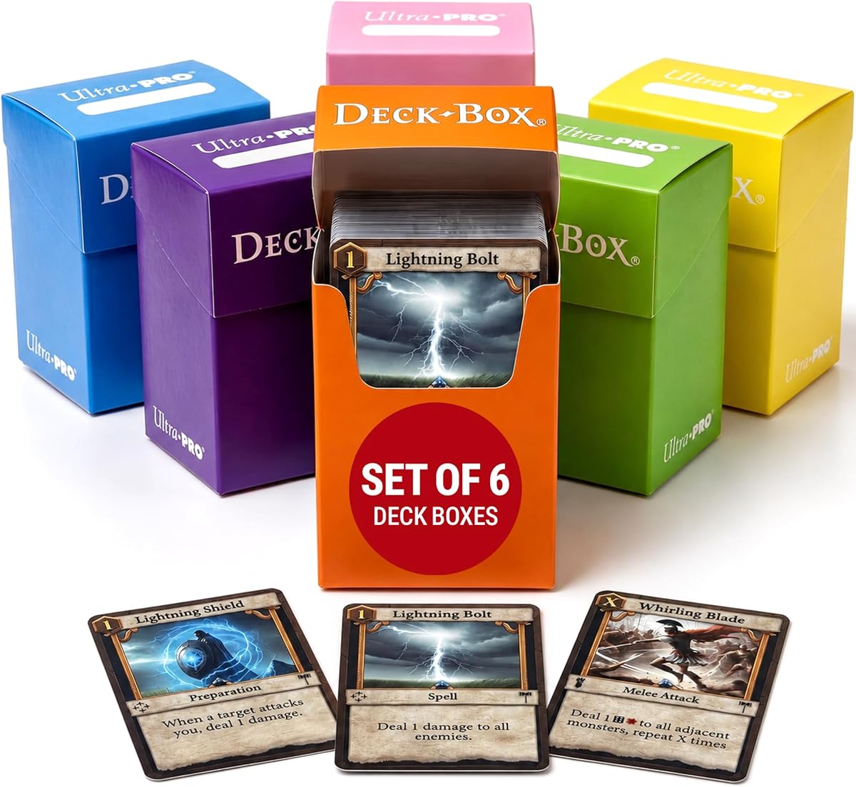 Caja de cubierta Ultra-Pro, juego de 6 (naranja, morado, azul claro, rosa, amarillo, verde claro)