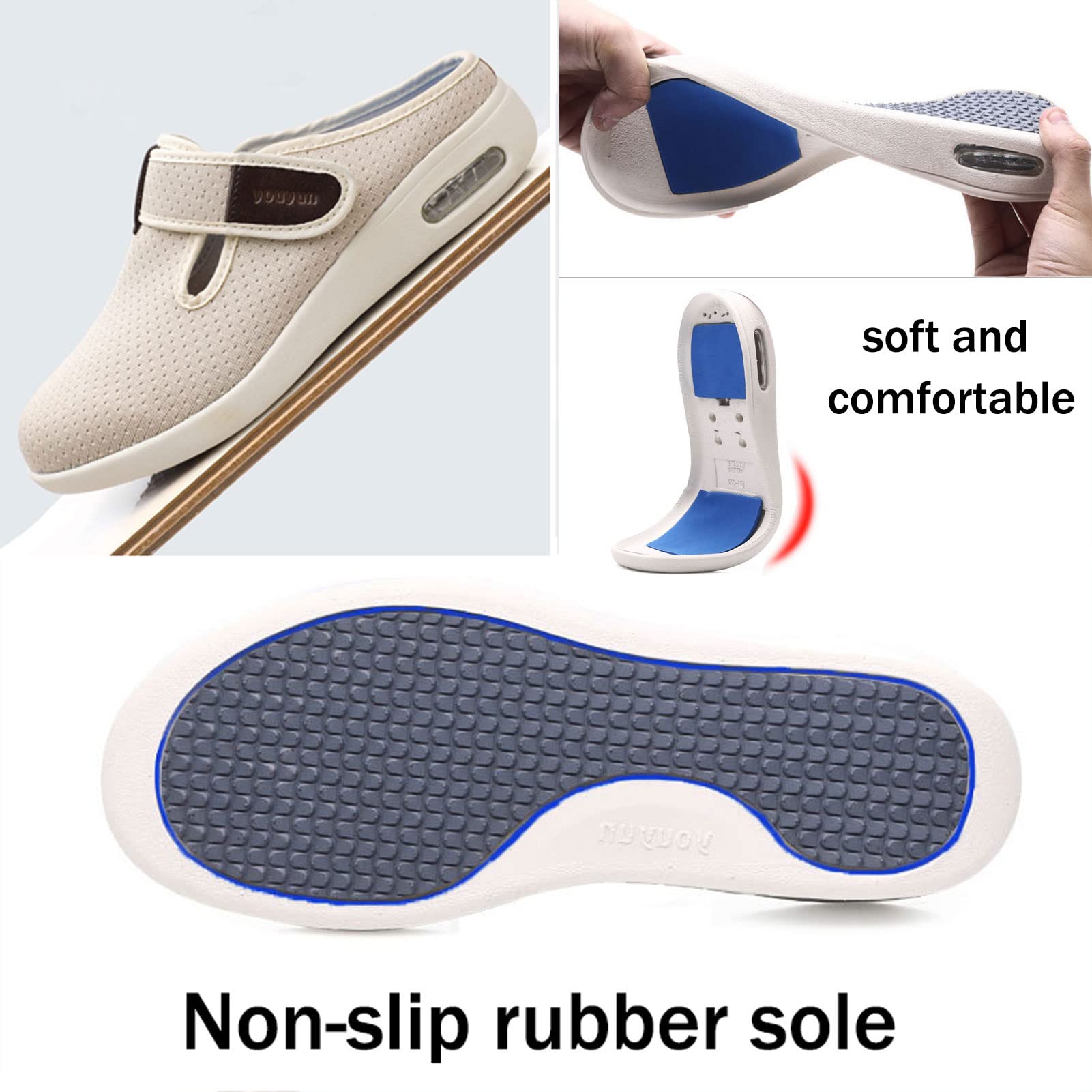 Ekstra Szerokie Buty Dla Kobiet z Opuchniętymi Stopami na Rzepy, Regulowane Letnie Kapcie na Cukrzycę, Męskie Rekreacyjne Sandały Ortopedyczne na Obrzęk Stawów(Size:42,Color:Czarny)