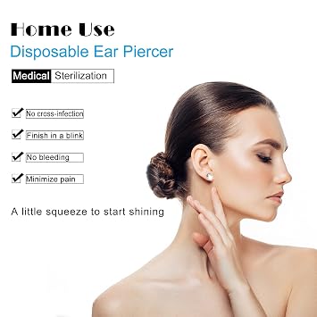 Self Ear Piercing Kit - 10 Pack Disposable Gun with Sterling Silver Ear Sticks and Clean Tool for Nose Studs, Cartilage, Tragus, Helix Piercing