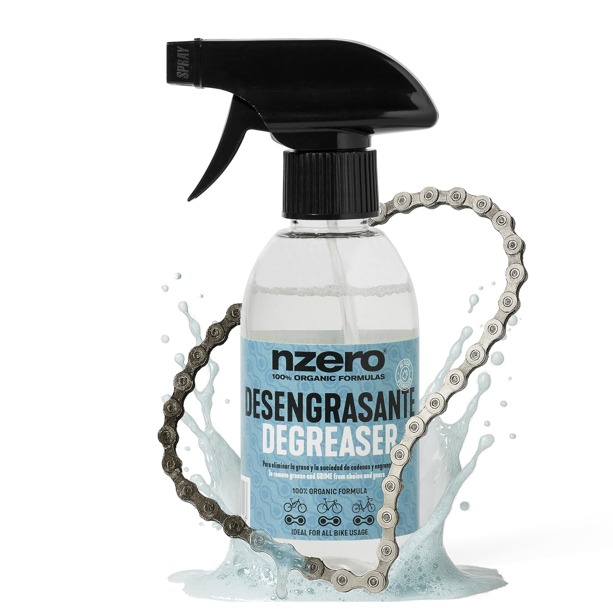 NZERO Desengrasante Cadena Bicicleta | Más eficiencia menos químicos, Incoloro | Spray Limpiador BTT Carretera eBIKE Urbana Gravel | 250ml
