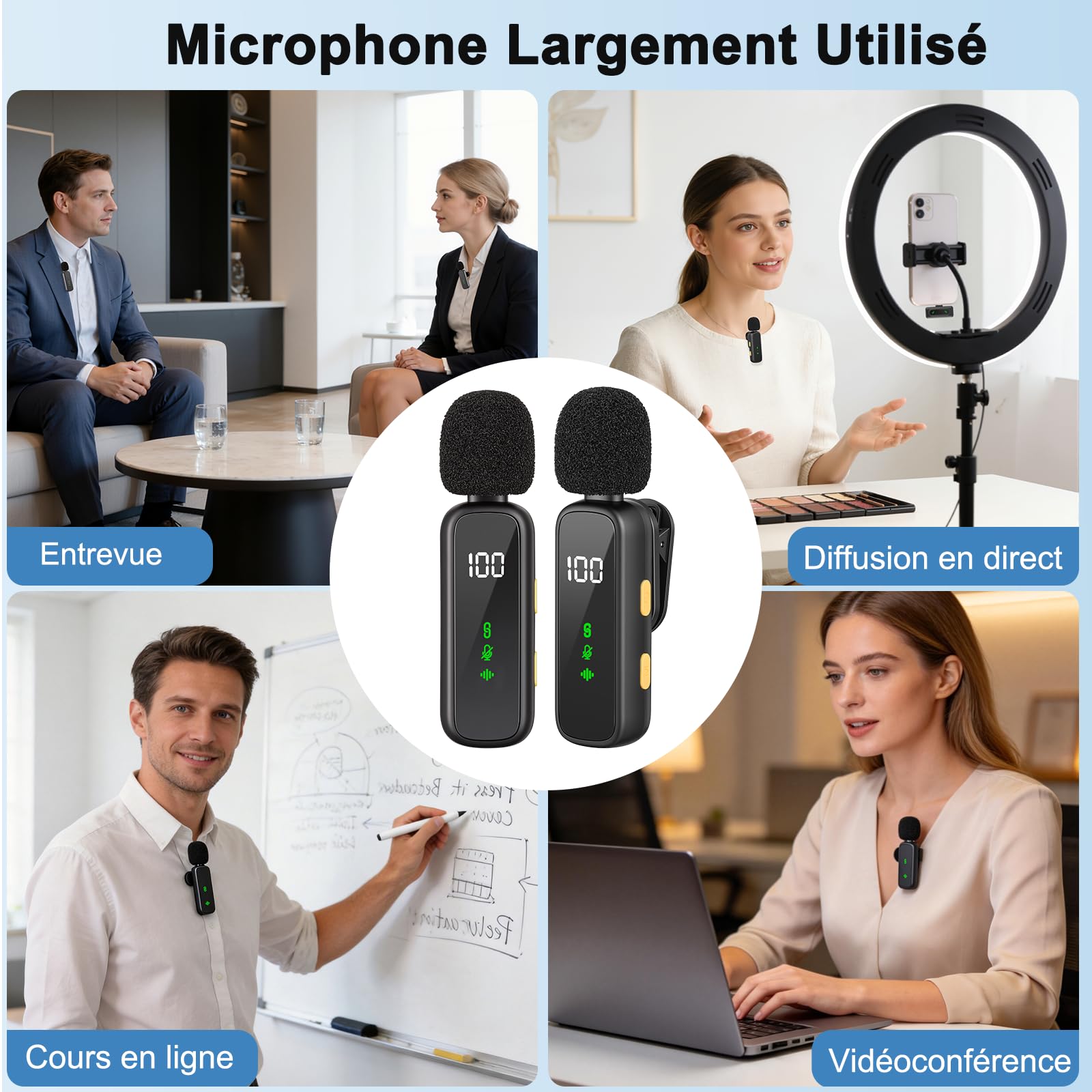 Micro cravatta senza fili con display della batteria, mini lavalier microfono wireless USB microfoni per iPhone/telefono/iPad/PC, accoppiamento automatico, per podcast/vlogging/tiktok/youtube (nero)