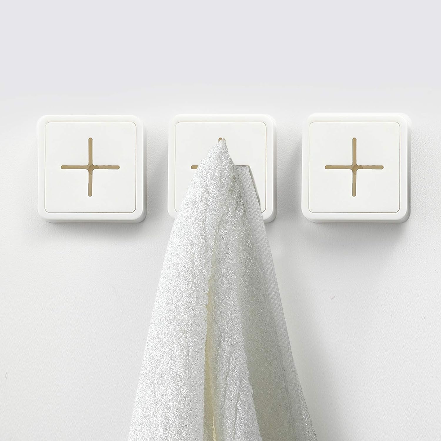 KAIYING Kitchen Towel Hook, Self Adhesive Dish Towel Holder for Kitchen Cabinet Door, Push Towels Holder Wall Mounted for Bathroom and Home, No Drilling (3 Pack_White)