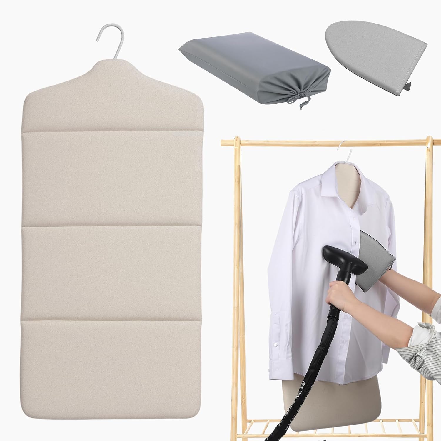 Foldable Steam Board with Ironing Glove and Storage Bag 36" x 16" Foldable Steam Board 360° Rotating Hook for High Pressure Clothes Steaming Standing Steamer for Home and Travel Use