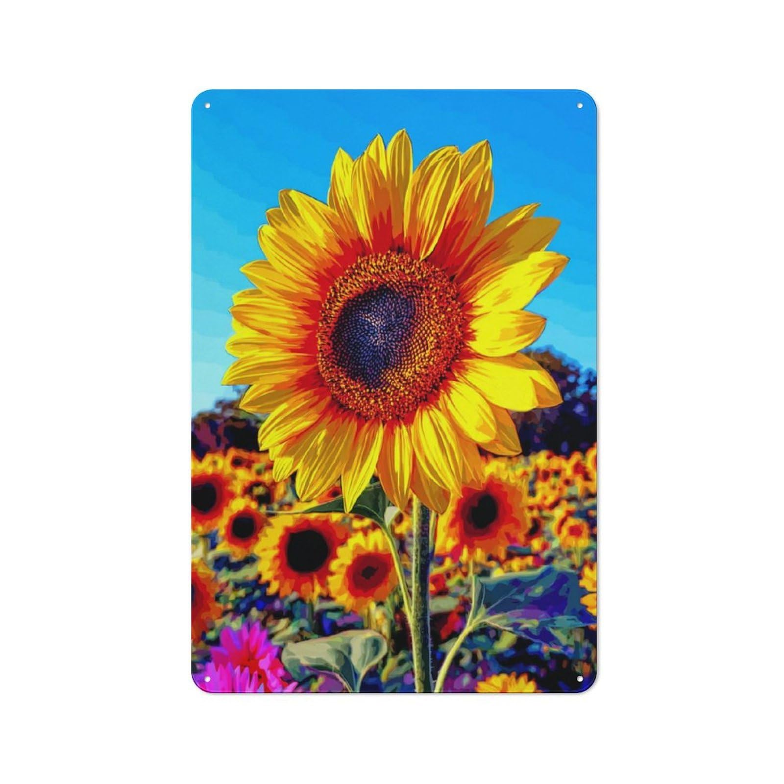 Junmoney Sunflower Field Bliss -4 30X20cm Industrial-Style Tin Sign With For Hallway Wall, A Metal Wall Feature For A Newly Arranged Hallway