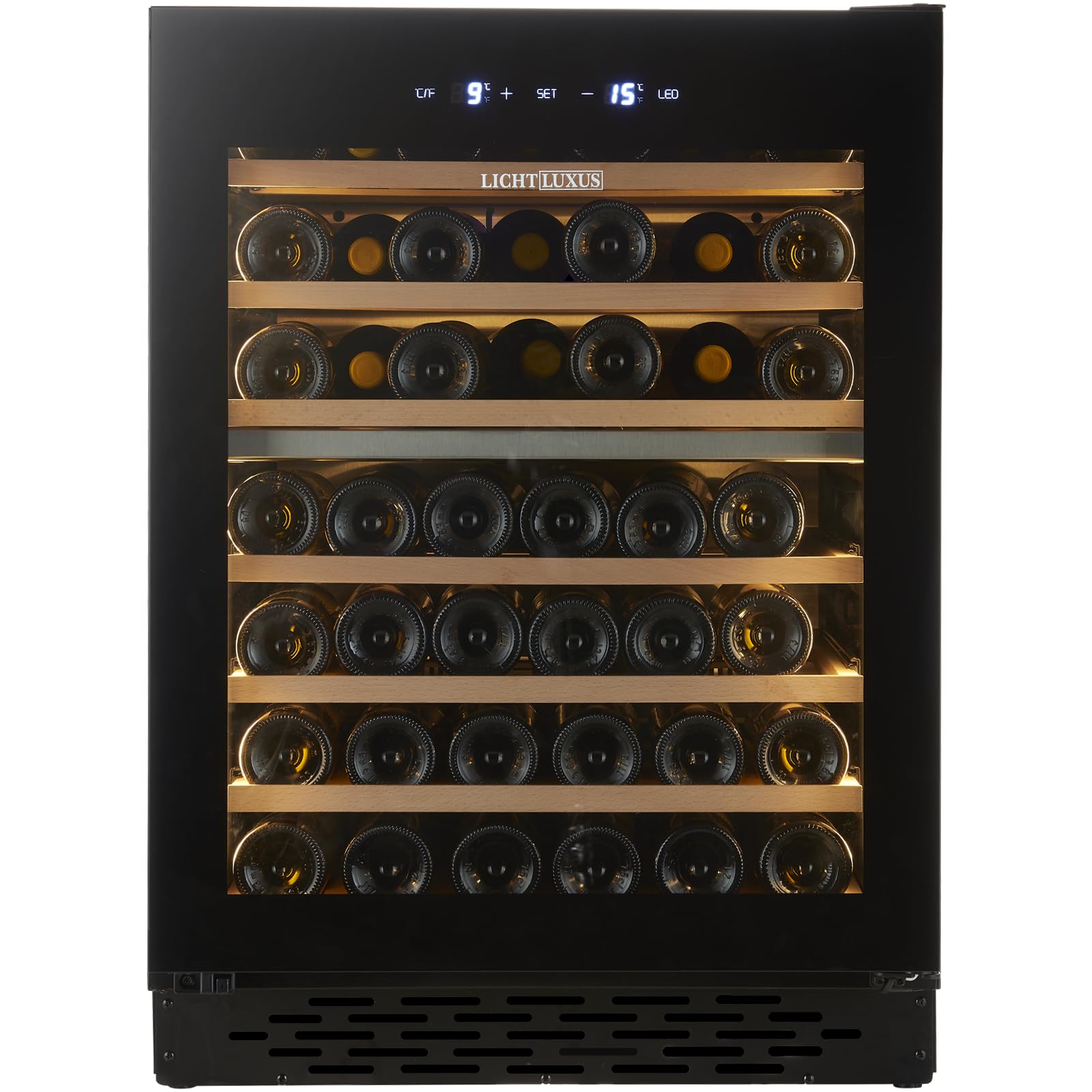 Weinkühlschrank 2 Zonen 71 Flaschen Einbaugerät Unterbau 60cm Breit UV-Glastür Holzablagen Leise 37dB