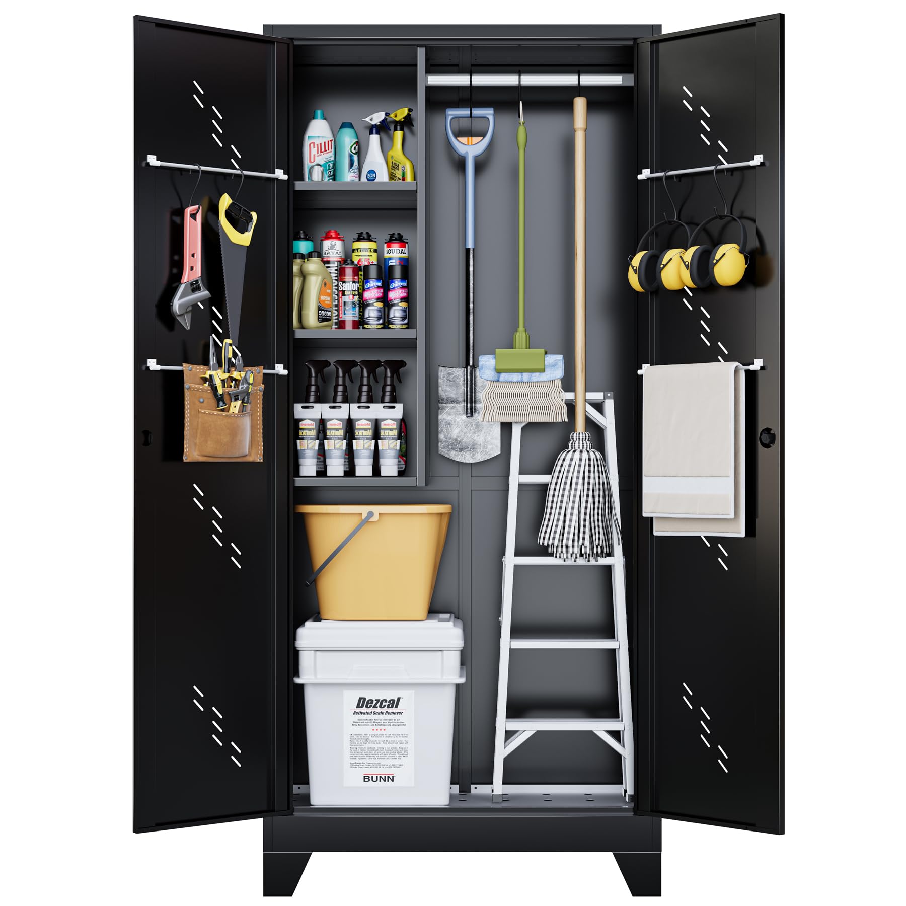 75" Taller Metal Garage Storage Cabinet,Tool Chest, Large Office Storage Cabinet with Lock Doors, Stainless Steel Bottom Plate with Holes,Utility Room Organization(H75* D16.53*L33.85)(Black)