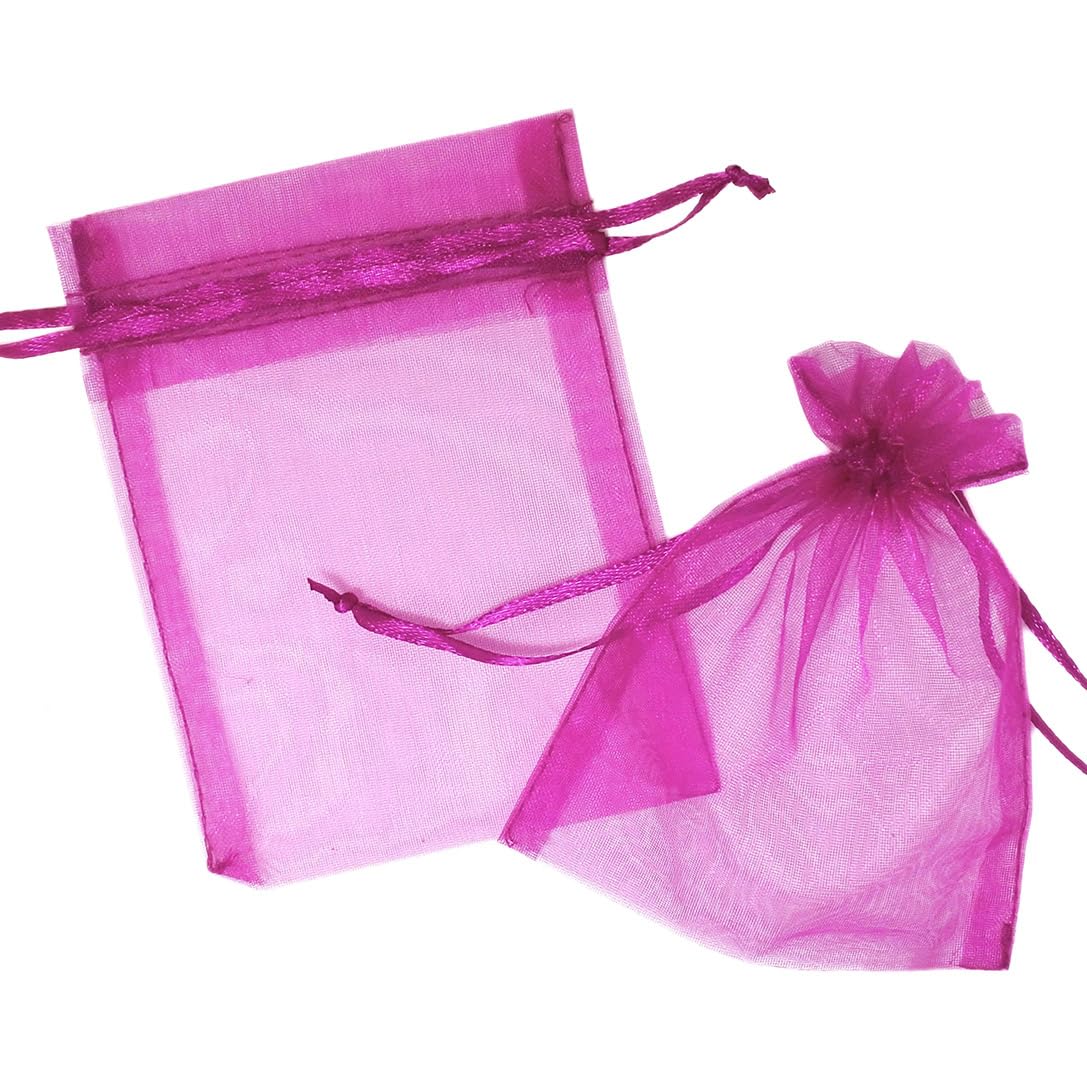 Little Snow Direct Fuchsia Sheer Organza Gift Bags Drawstring Wedding Party Favour Bags For Jewellery Candy & Small Gifts (10 Pack - 10×15 Cm / 4×6 Inches)
